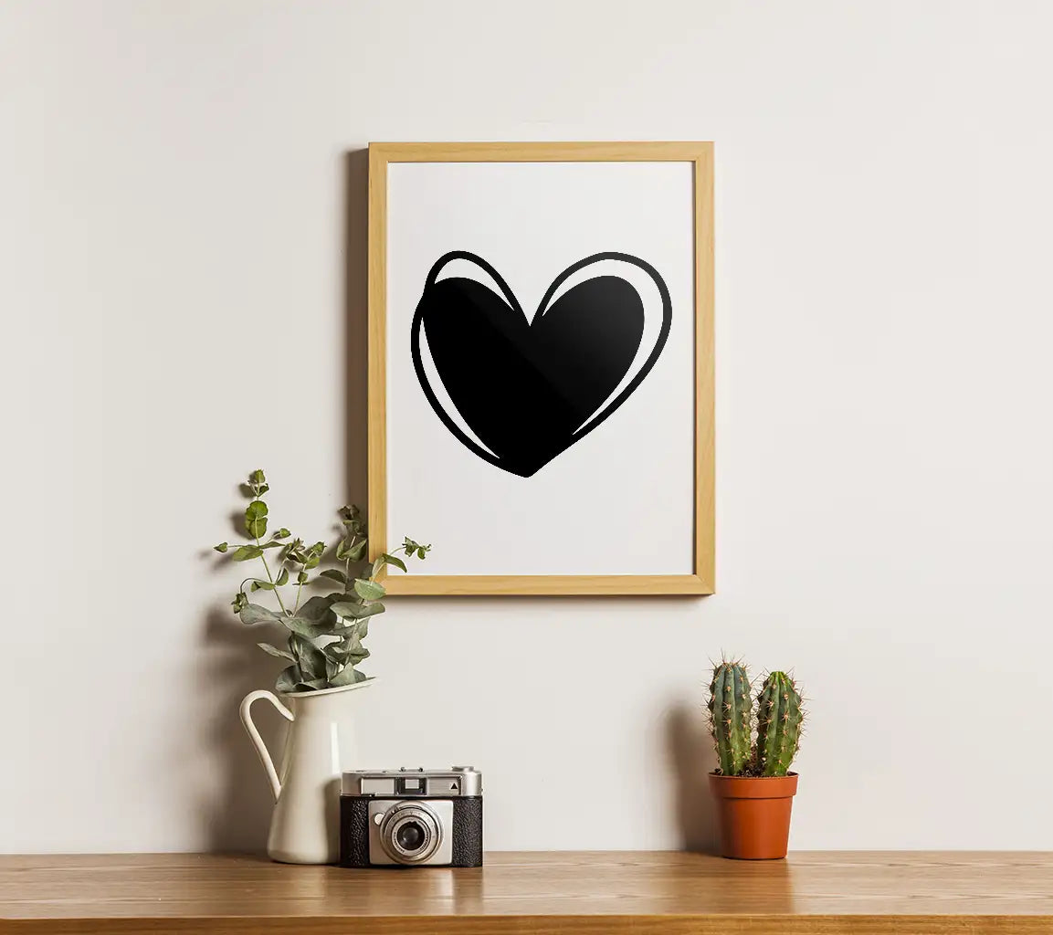 Black Heart with White Outline SVG - Minimalist Heart Design SVG