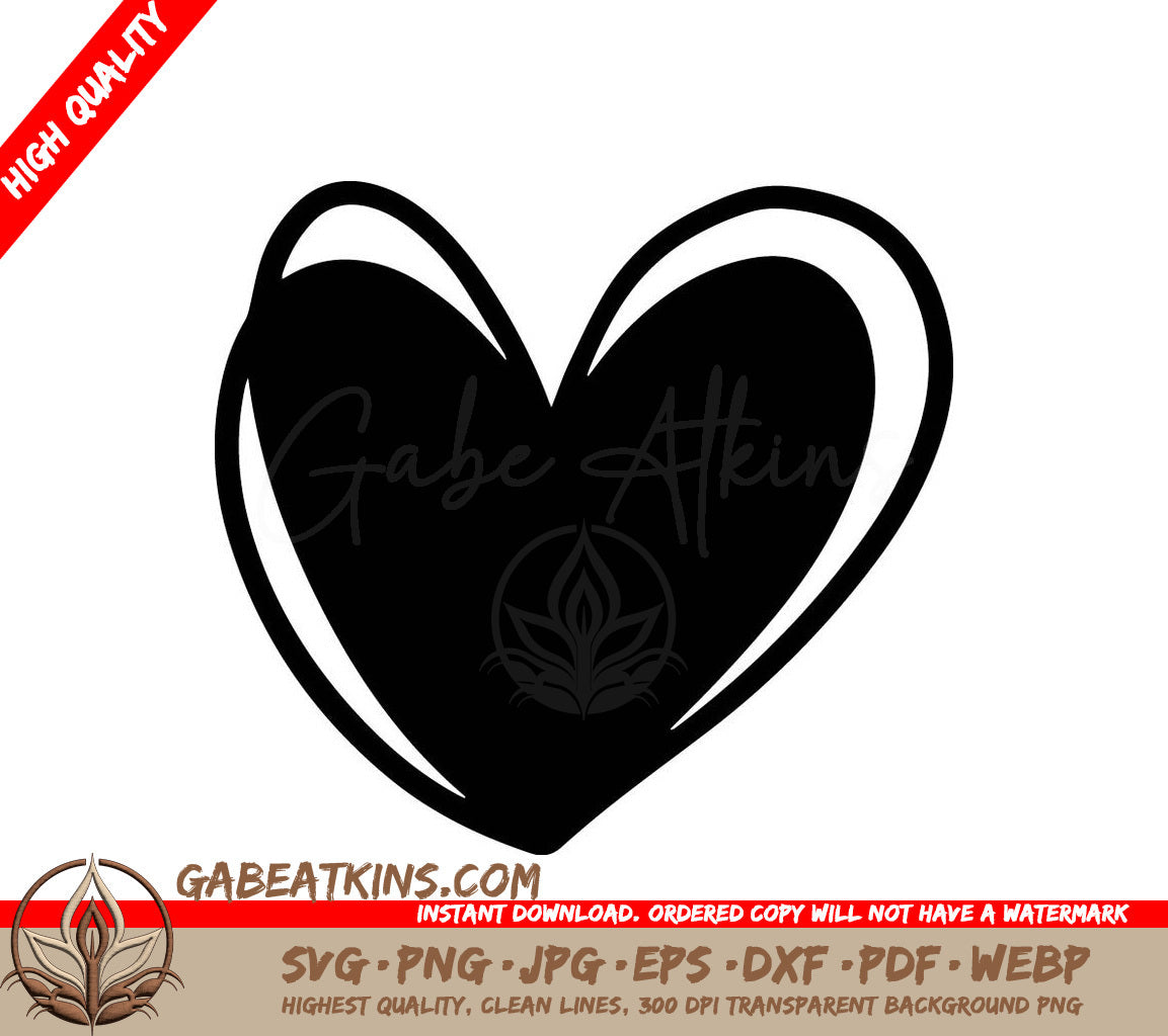 Black Heart with White Outline SVG - Minimalist Heart Design SVG