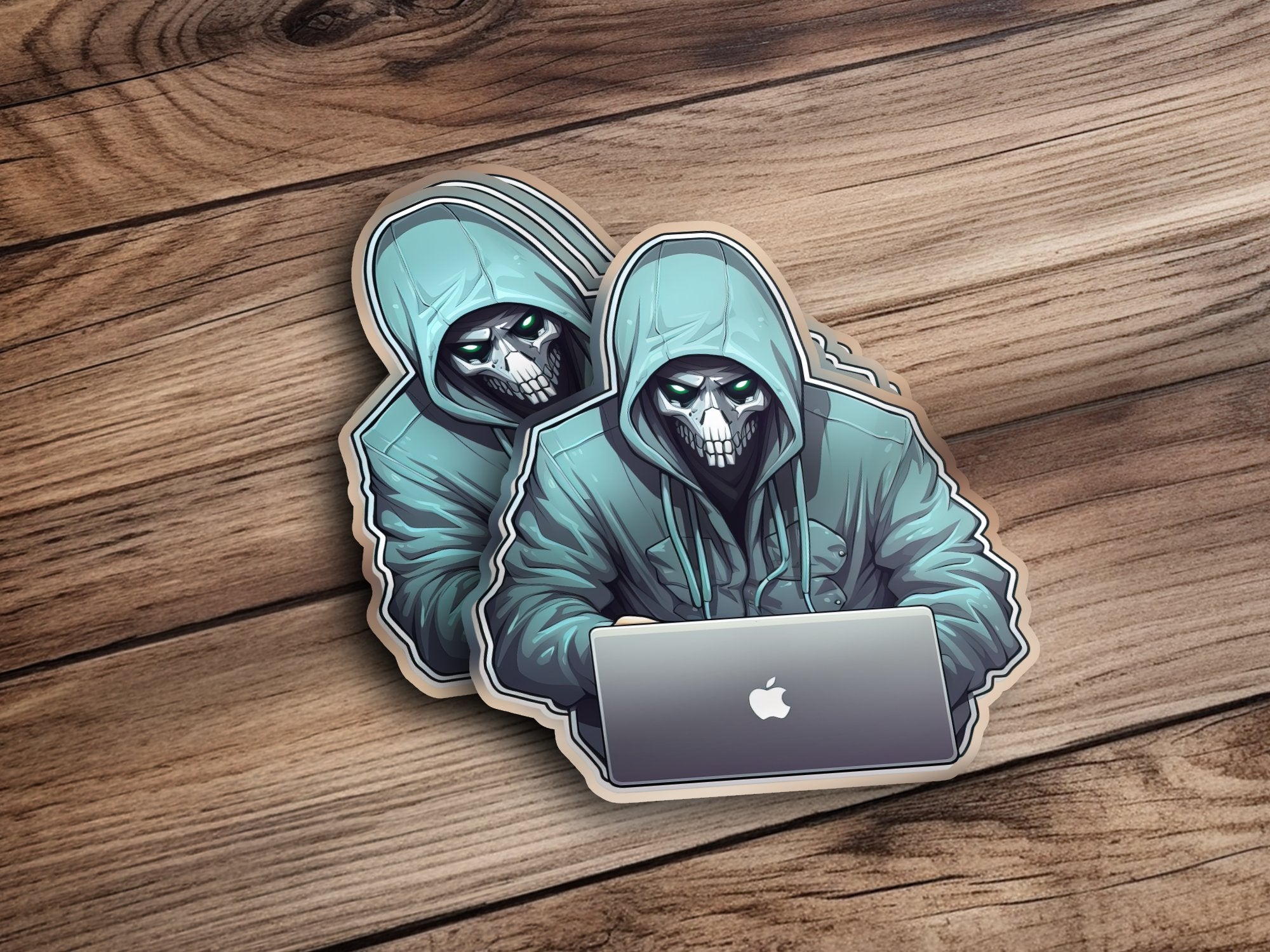 Cyberpunk Skeleton Wearing a Green Hoodie Sticker, Vinyl Decal, Car St | Green Hoodie Sticker, Vinyl Decal, Car Sticker, Laptop Sticker