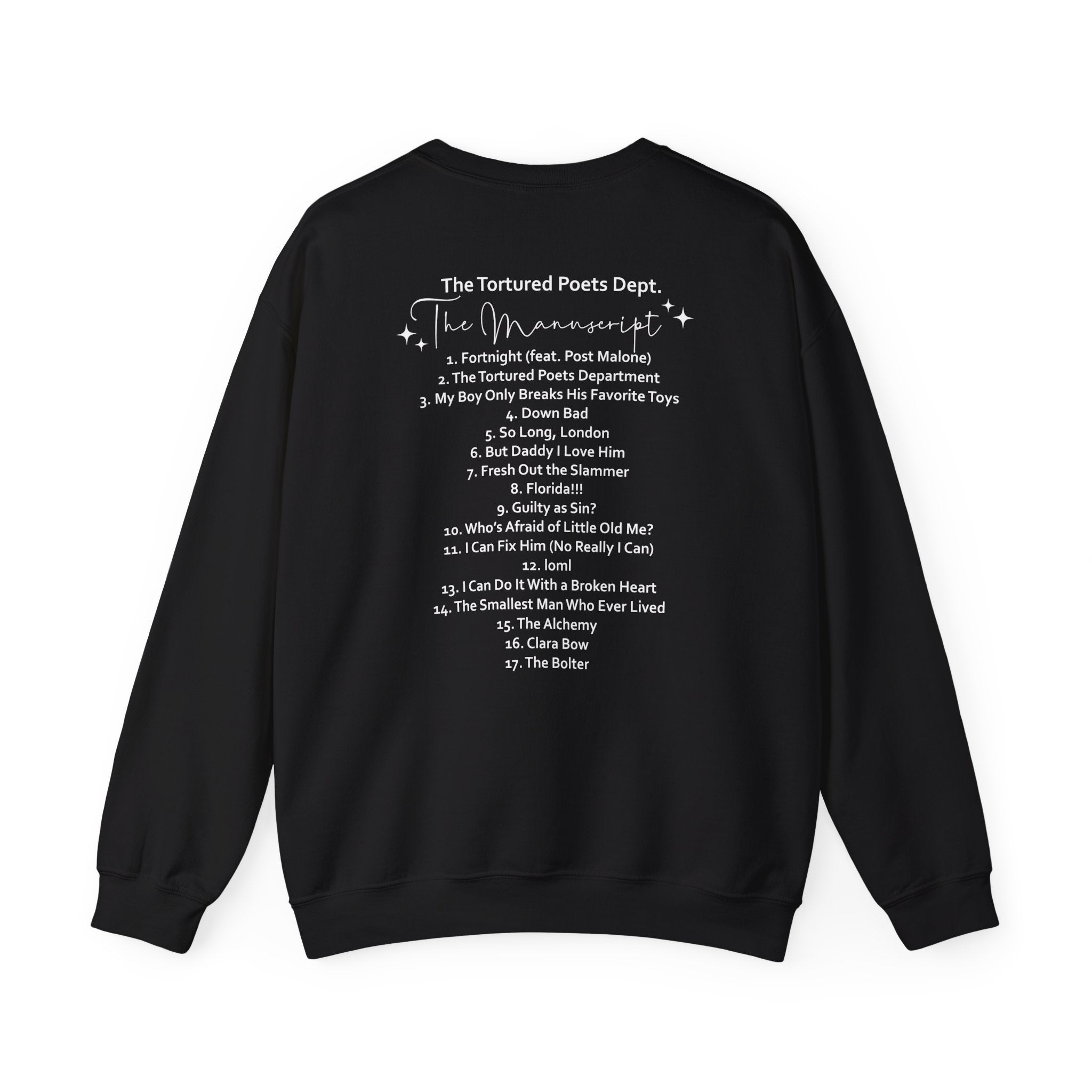 The Tortured Poets Department Sweatshirt with Tracklist on The Back |  | Tortured Poets Department Unisex Sweatshirt