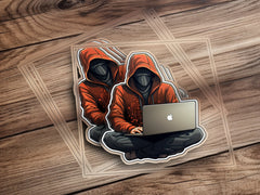 InfoSec Cyberpunk hacker wearing a red hoodie Sticker, laptop sticker, | red hoodie Sticker, laptop sticker, laptop skin, macbook pro decal, macbook pro