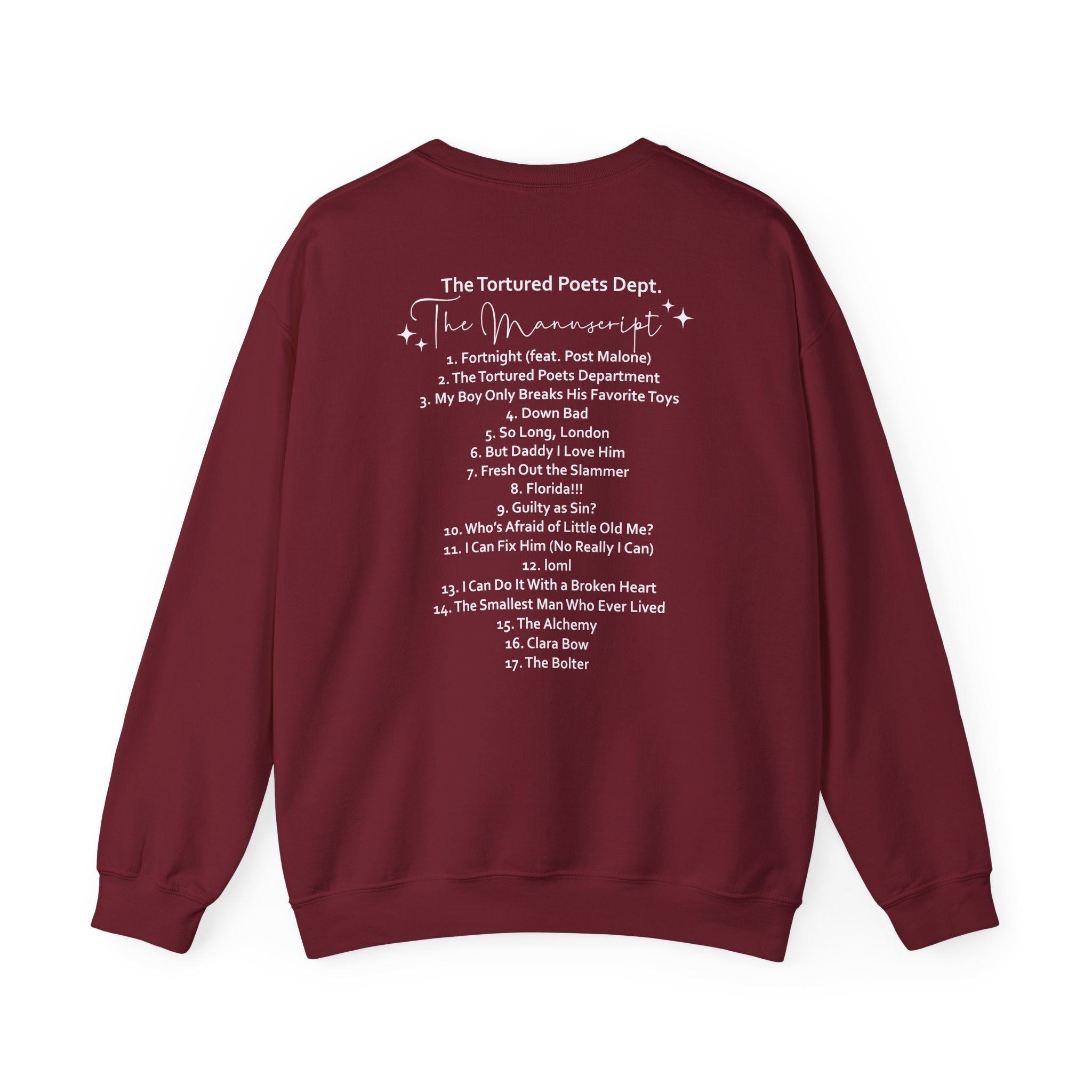 The Tortured Poets Department Sweatshirt with Tracklist on The Back |  | Tortured Poets Department Unisex Sweatshirt