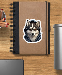 Cute Sticker Huskey Wearing a Dark Hoodie - Gabe Atkins Designs