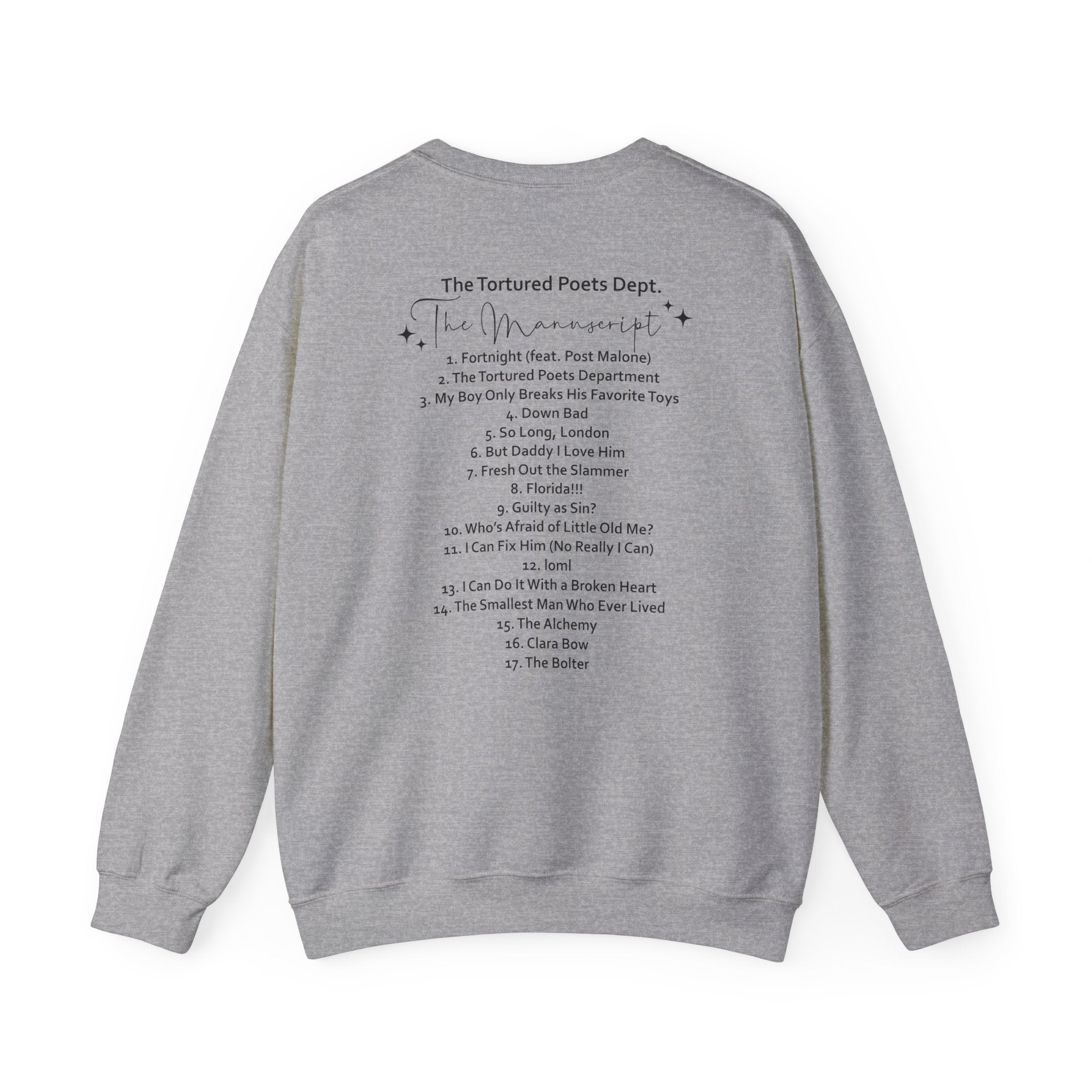 The Tortured Poets Department Sweatshirt with Tracklist on The Back |  | Tortured Poets Department Unisex Sweatshirt