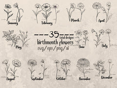 Birth Month Flowers SVG Bundle, PNG, PDF, Birthday Flower SVG | Clipart | birth flower svg, birth month png, birth month svg, birthday flower svg, botanical svg, daisy svg, floral svg, flower bundle svg, flower cllipart, flower svg, imported_from_etsy, imported_from_etsy_24626, poppy svg, rose svg, wildflower svg | Gabe Atkins Designs