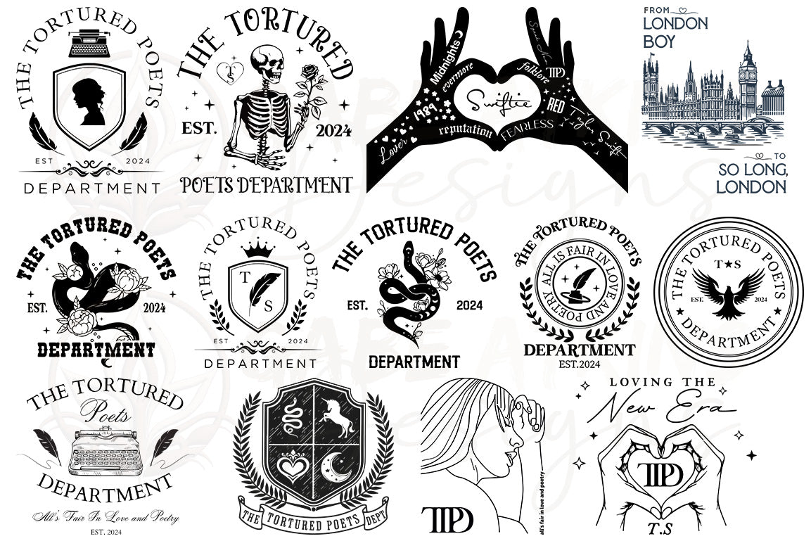 The Tortured Poets Department SVG Bundle | 13 TTPD SVG Bundle Designs  | SVG, PNG JPG, EPS, DXF, PDF File Formats Included