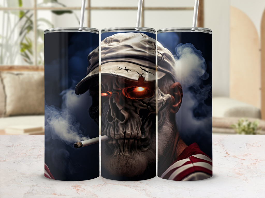 Rugged Marine Skull: Patriotic 20oz Tumbler Wrap Sublimation Design PNG | Tumbler Wrap | 20oz tumbler wrap, aesthetic appeal, audacious spirit, bold personality, bold statement, confident expression, conversation starter, creative expression, daring vibe, DIY enthusiasts, high-quality print, new arrival, Patriotic, PNG file, rugged design, Rugged Marine Skull, Skulls, Skulls Tumbler Wrap, smoking skull, straight format, sublimation design, tapered format, unique style | Gabe Atkins Designs