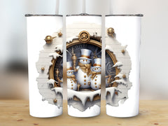 Gold Themed Three Snowmen Peeking Through Cracked Wall 20 oz Skinny Tumbler Wrap | Tumbler Wrap | 20 oz tumbler, 3 snowmen, 3d snowmen, 3d tumbler wrap, gold themed, instagram, seamless tumbler wrap, skinny design, skinny tumbler, snowman, snowmen, snowmen tumbler wrap, sublimination design, tumbler design, tumbler png, tumbler template, tumbler wrap, tumbler wrap png | Gabe Atkins Designs