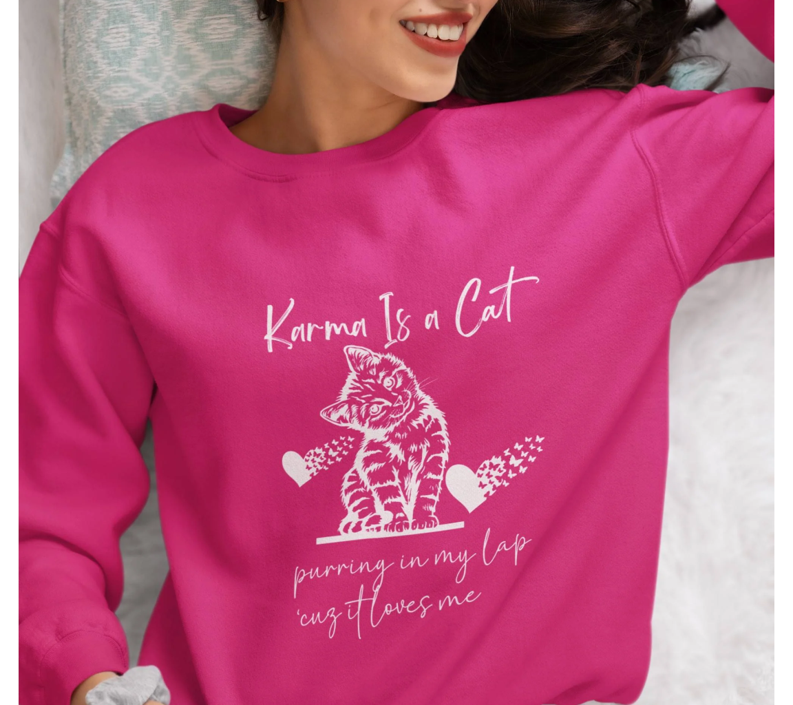 Karma is a Cat Purring in My Lap Sweatshirt, Meet me at Midnight Sweat | 2023 Swiftie Concert, Fashion Updated, Fun Music Lover