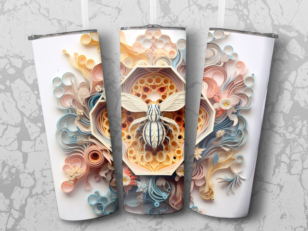 3D Bee and Honeycomb Design 20 oz Tumbler Wrap | Seamless Design for S | 20 oz Skinny Tumbler Wrap