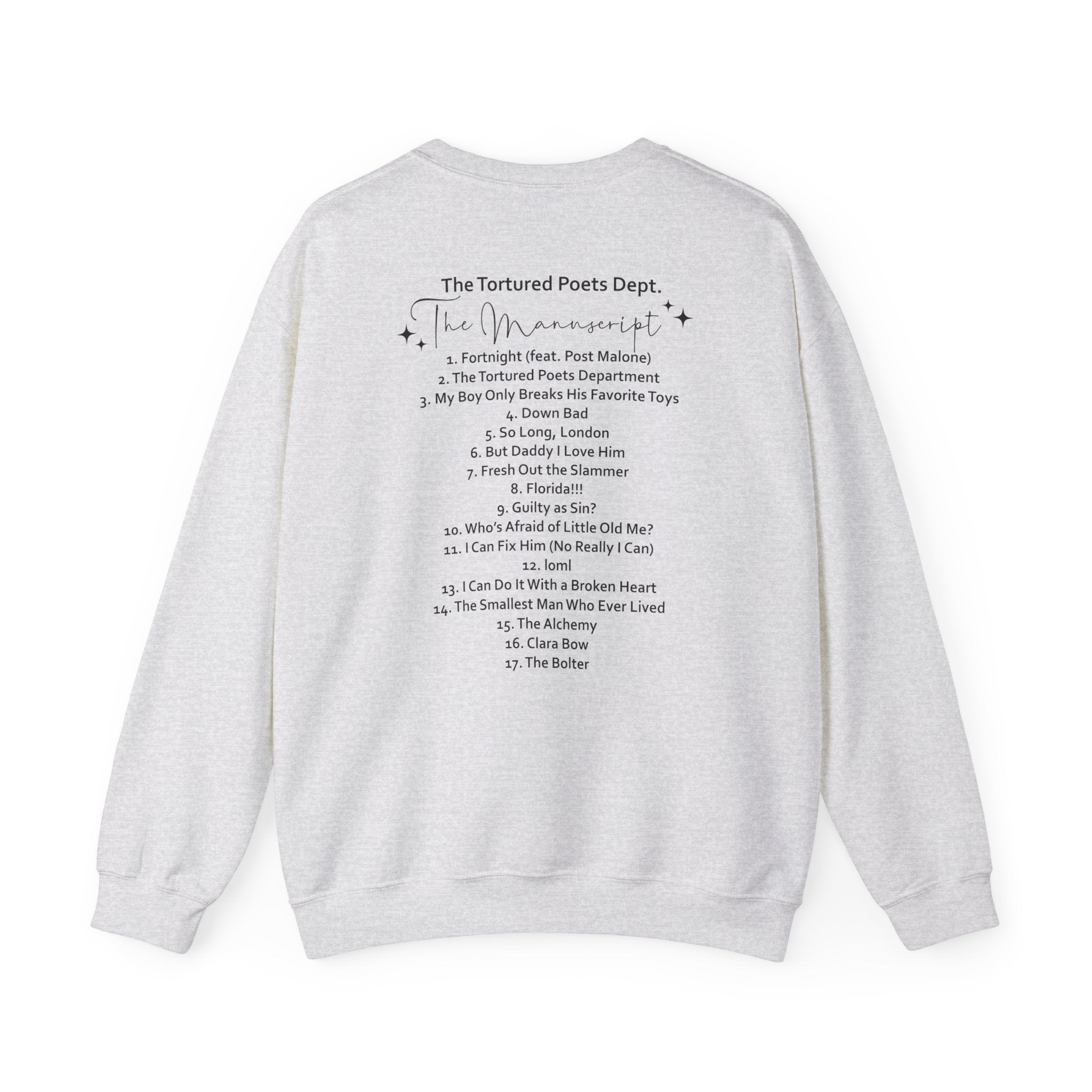 The Tortured Poets Department Sweatshirt with Tracklist on The Back |  | Tortured Poets Department Unisex Sweatshirt