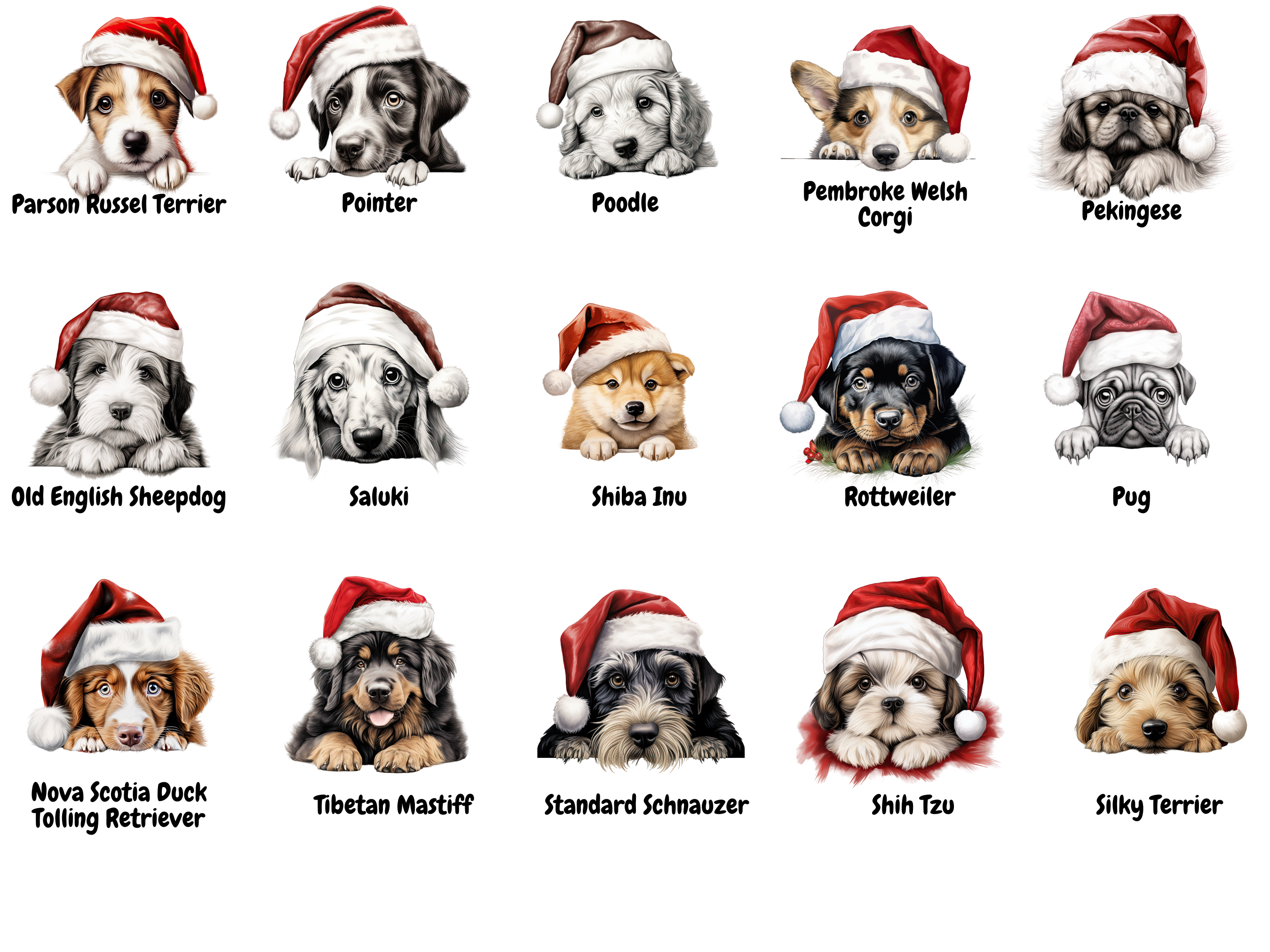 Peeking Dogs Christmas Edition | Featuring 50+ Breeds Wearing Santa Hats | Peeking Dogs Santa Hat Bundle