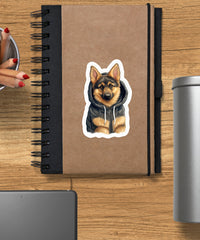 Cute Sticker German Shepherd Puppy Wearing a Hoodie With Ears Outsides - Gabe Atkins Designs