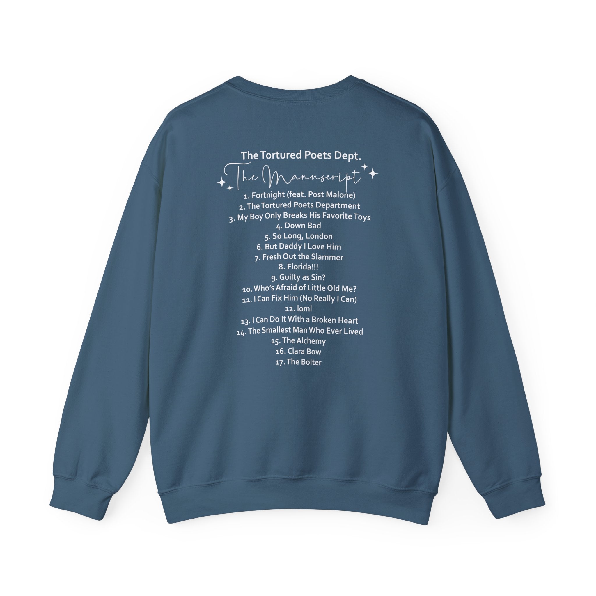 The Tortured Poets Department Sweatshirt with Tracklist on The Back |  | Tortured Poets Department Unisex Sweatshirt