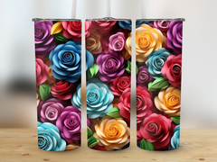 Colorful Roses 20 oz Skinny Tumbler Wrap | Seamless 3D Design | Instan | Colorful Roses 20 oz Skinny Tumbler Wrap