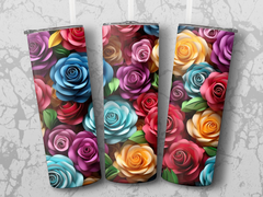 Colorful Roses 20 oz Skinny Tumbler Wrap | Seamless 3D Design | Instan | Colorful Roses 20 oz Skinny Tumbler Wrap