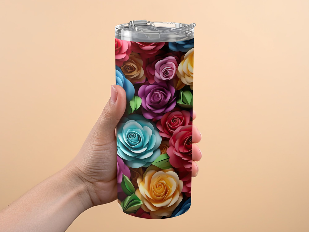 Colorful Roses 20 oz Skinny Tumbler Wrap | Seamless 3D Design | Instan | Colorful Roses 20 oz Skinny Tumbler Wrap