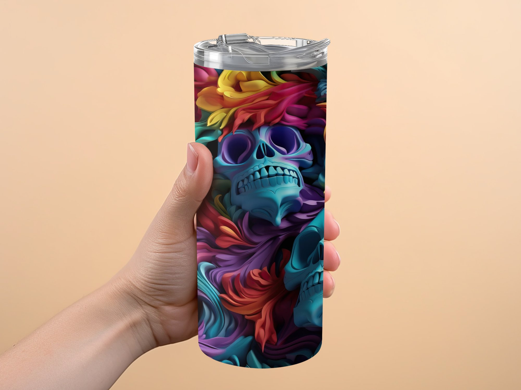 Colorful Skulls 20 oz Skinny Tumbler Wrap Sublimation Design, Straight | Colorful Skulls 20 oz Skinny Tumbler Wrap Sublimation Design, Straight