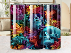 Colorful Skulls 20 oz Skinny Tumbler Wrap Sublimation Design, Straight | Colorful Skulls 20 oz Skinny Tumbler Wrap Sublimation Design, Straight