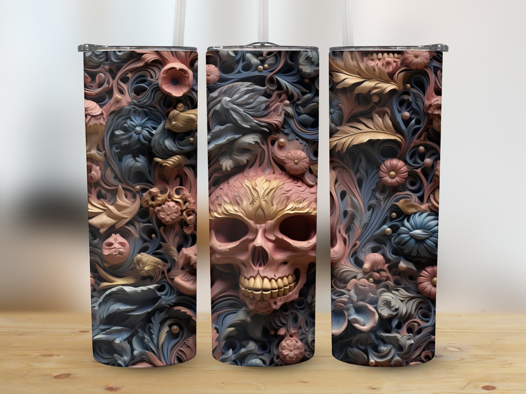 3d Creepy Death Skulls 20 oz Skinny Tumbler Wrap Sublimation Design, S | 3d Creepy Death Skulls 20 oz Skinny Tumbler Wrap Sublimation Design, Straight