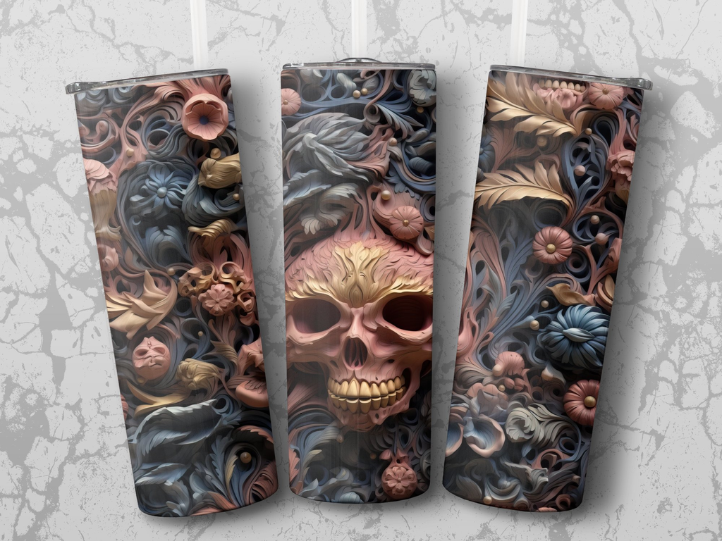 3d Creepy Death Skulls 20 oz Skinny Tumbler Wrap Sublimation Design, S | 3d Creepy Death Skulls 20 oz Skinny Tumbler Wrap Sublimation Design, Straight