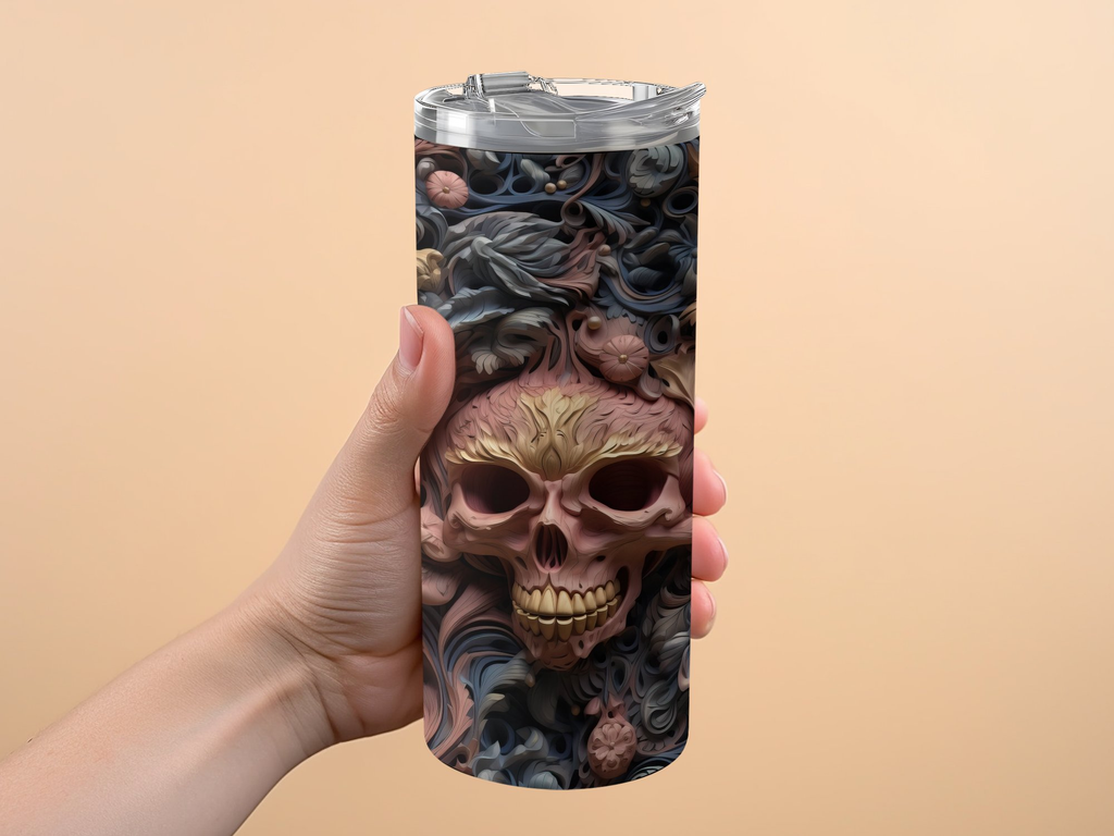 3d Creepy Death Skulls 20 oz Skinny Tumbler Wrap Sublimation Design, S | 3d Creepy Death Skulls 20 oz Skinny Tumbler Wrap Sublimation Design, Straight