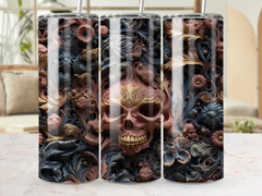 3d Creepy Death Skulls 20 oz Skinny Tumbler Wrap Sublimation Design, S | 3d Creepy Death Skulls 20 oz Skinny Tumbler Wrap Sublimation Design, Straight