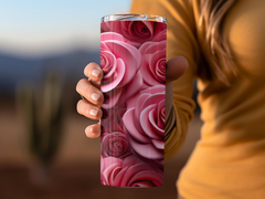 3D Dark Pink Roses 20 oz Skinny Tumbler Sublimation Design | Seamless, Straight And Tapered Tumbler Wrap, Instant Download PNG - Gabe Atkins Designs