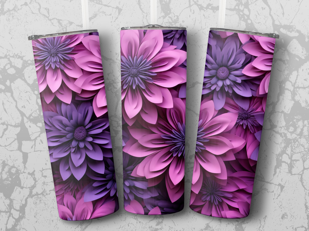 3d Dhalia Flower 20 oz Skinny Tumbler Wrap Sublimation Design, Straigh | 3d Dhalia Flower 20 oz Skinny Tumbler Wrap Sublimation Design, Straight