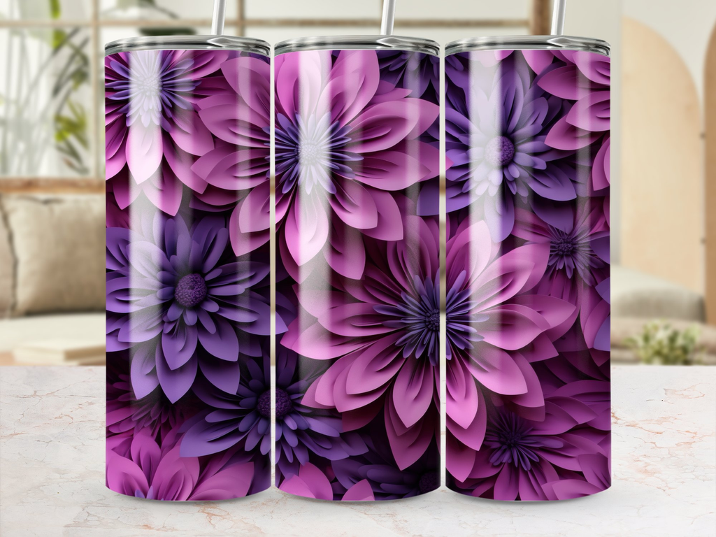 3d Dhalia Flower 20 oz Skinny Tumbler Wrap Sublimation Design, Straigh | 3d Dhalia Flower 20 oz Skinny Tumbler Wrap Sublimation Design, Straight