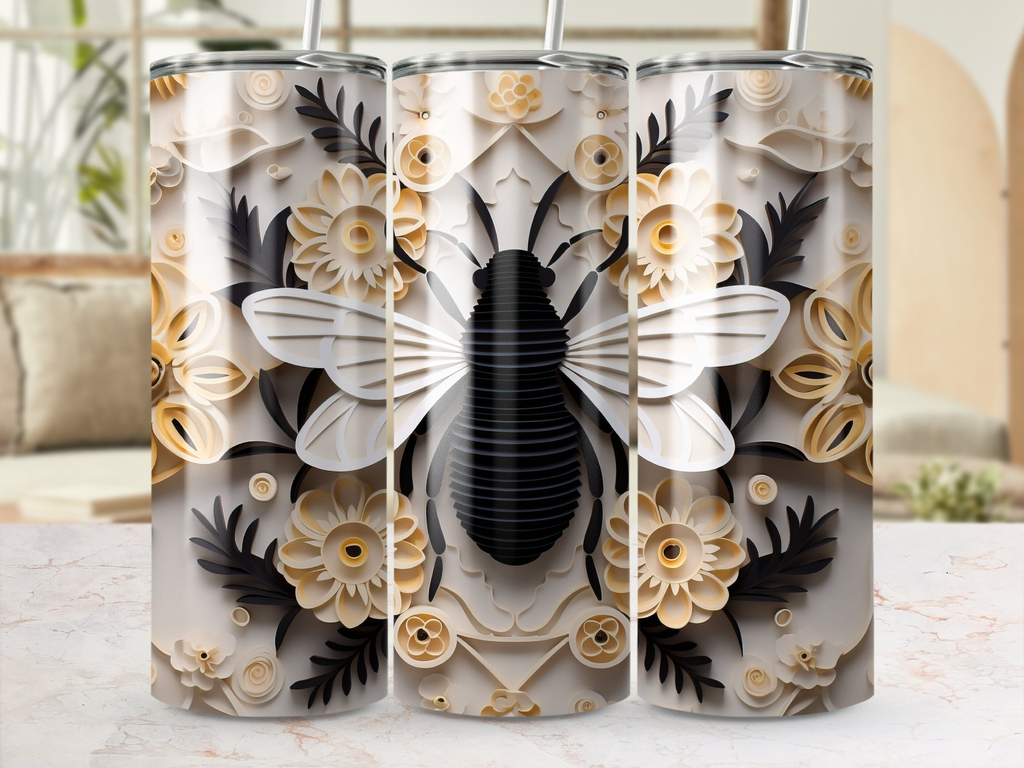 Intricate 3D Bee 20 oz Skinny Tumbler Wrap Sublimation Design, Seamles | Intricate 3D Bee 20 oz Skinny Tumbler Wrap Sublimation Design, Seamless, Straight