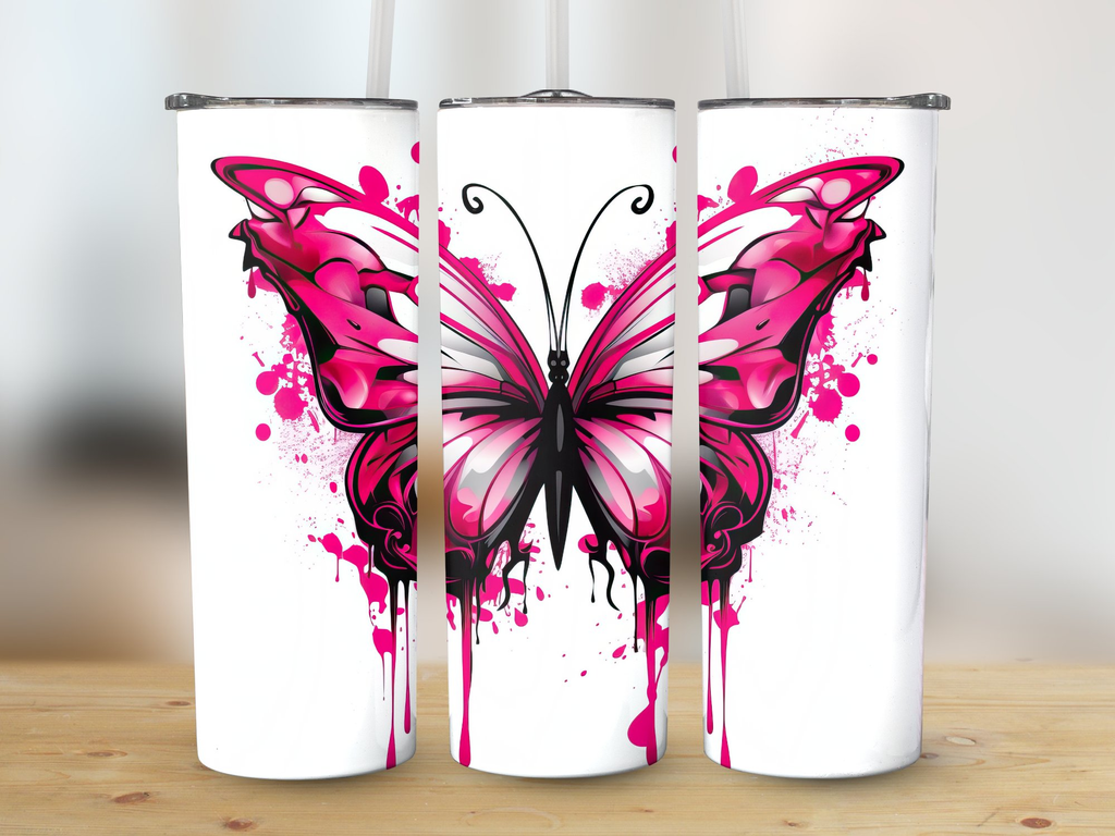 Watercolor Cherry Red Butterfly 20 oz Skinny Tumbler Sublimation Design | Seamless, Straight And Tapered Tumbler Wrap, Instant Download PNG - Gabe Atkins Designs