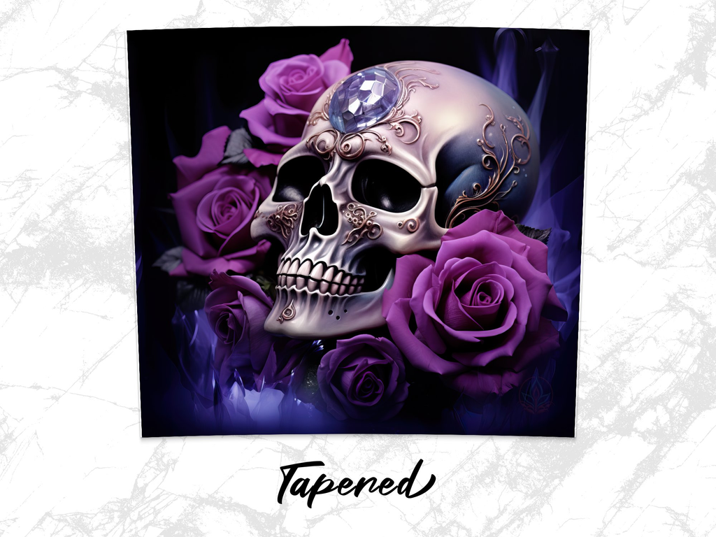 Ethereal Elegance: 3D Skull and Purple Roses 20oz Tumbler Wrap Sublima | Purple Roses 20oz Tumbler Wrap Sublimation PNG