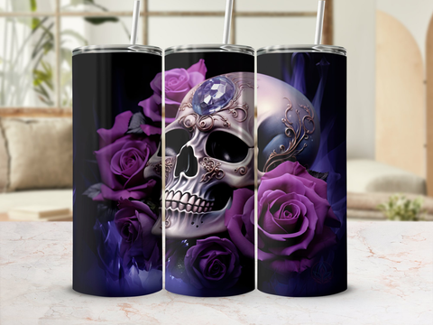 BUBBA CUP Floral Skull, Ombre Custom, Personalized, Glitter Tumbler, 24 Oz  