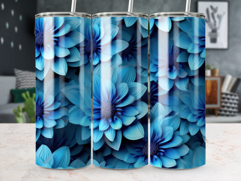 3d Blue Veronica Flower 20 oz Skinny Tumbler Wrap Sublimation Design,  | 3d Blue Veronica Flower 20 oz Skinny Tumbler Wrap Sublimation Design, Straight