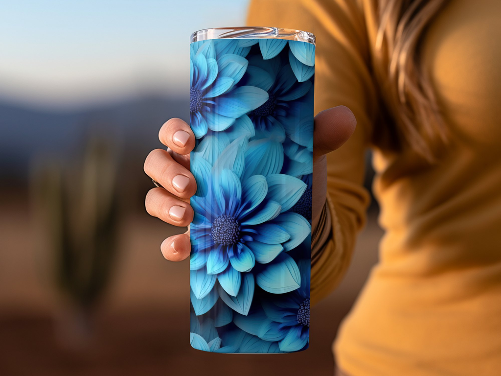 3d Blue Veronica Flower 20 oz Skinny Tumbler Wrap Sublimation Design,  | 3d Blue Veronica Flower 20 oz Skinny Tumbler Wrap Sublimation Design, Straight