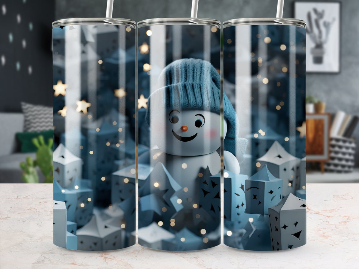 20 Oz Skinny Tumbler Wrap | Beautiful Blue 3D Snowman | Seamless Design | Winter Scene | Tumbler Wrap | 20 oz tumbler, 3d snowman, christmas tumbler wrap, skinny design, skinny tumbler, snowman tumbler wrap, sublimination design, tumbler design, tumbler png, tumbler template, tumbler wrap, tumbler wrap png, winter scene | Gabe Atkins Designs