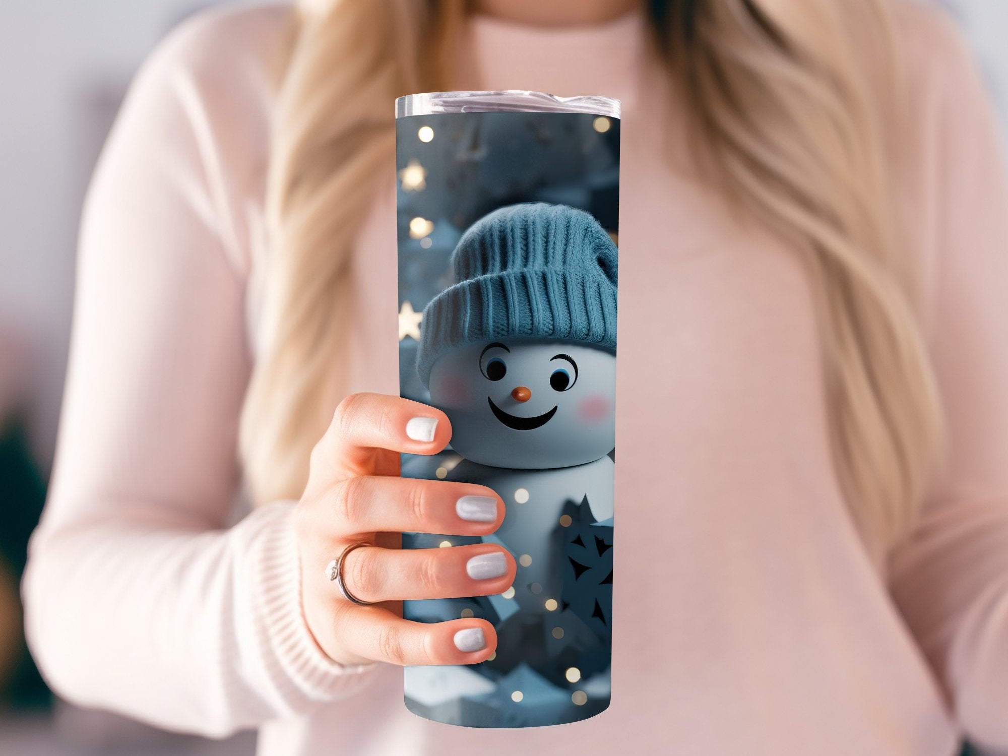 20 Oz Skinny Tumbler Wrap | Beautiful Blue 3D Snowman | Seamless Design | Winter Scene - Gabe Atkins Designs