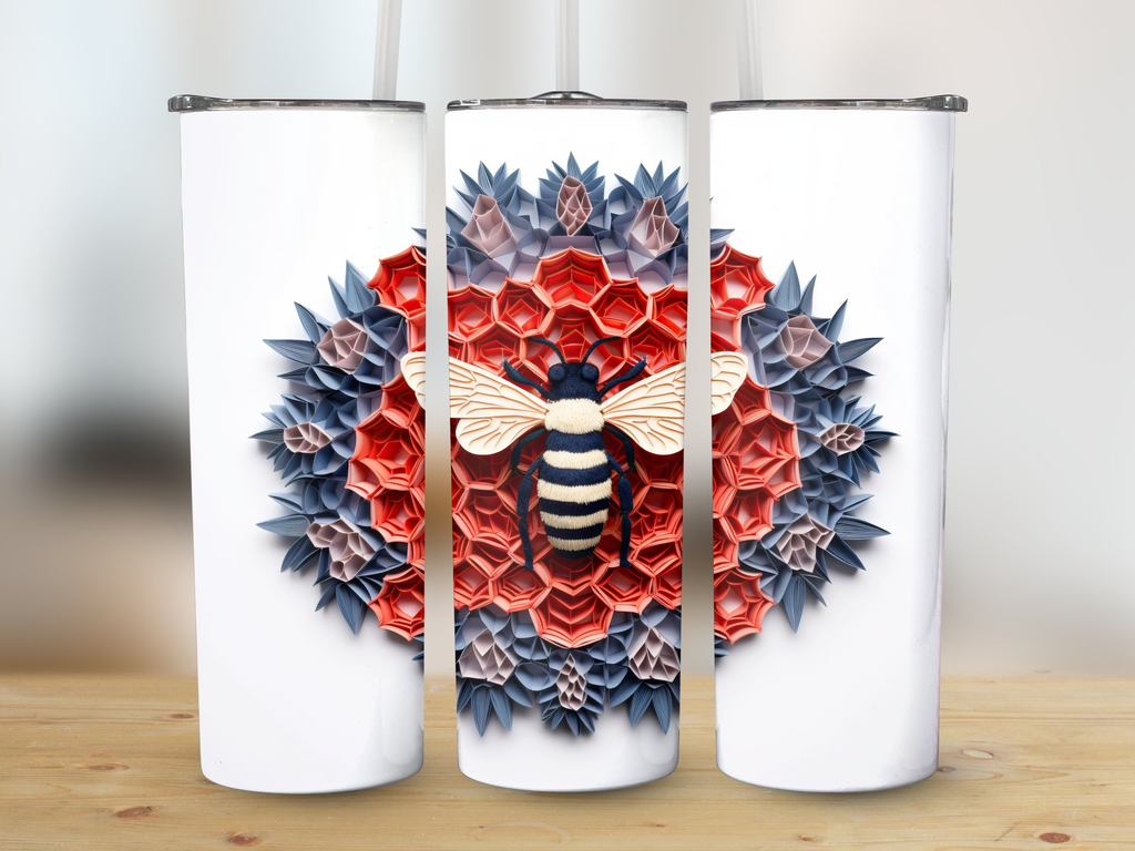 3d Intricate Bee in a Honeycomb 20 oz Skinny Tumbler Wrap Sublimation  | Honeycomb 20 oz Skinny Tumbler Wrap Sublimation Design, Seamless, Straight