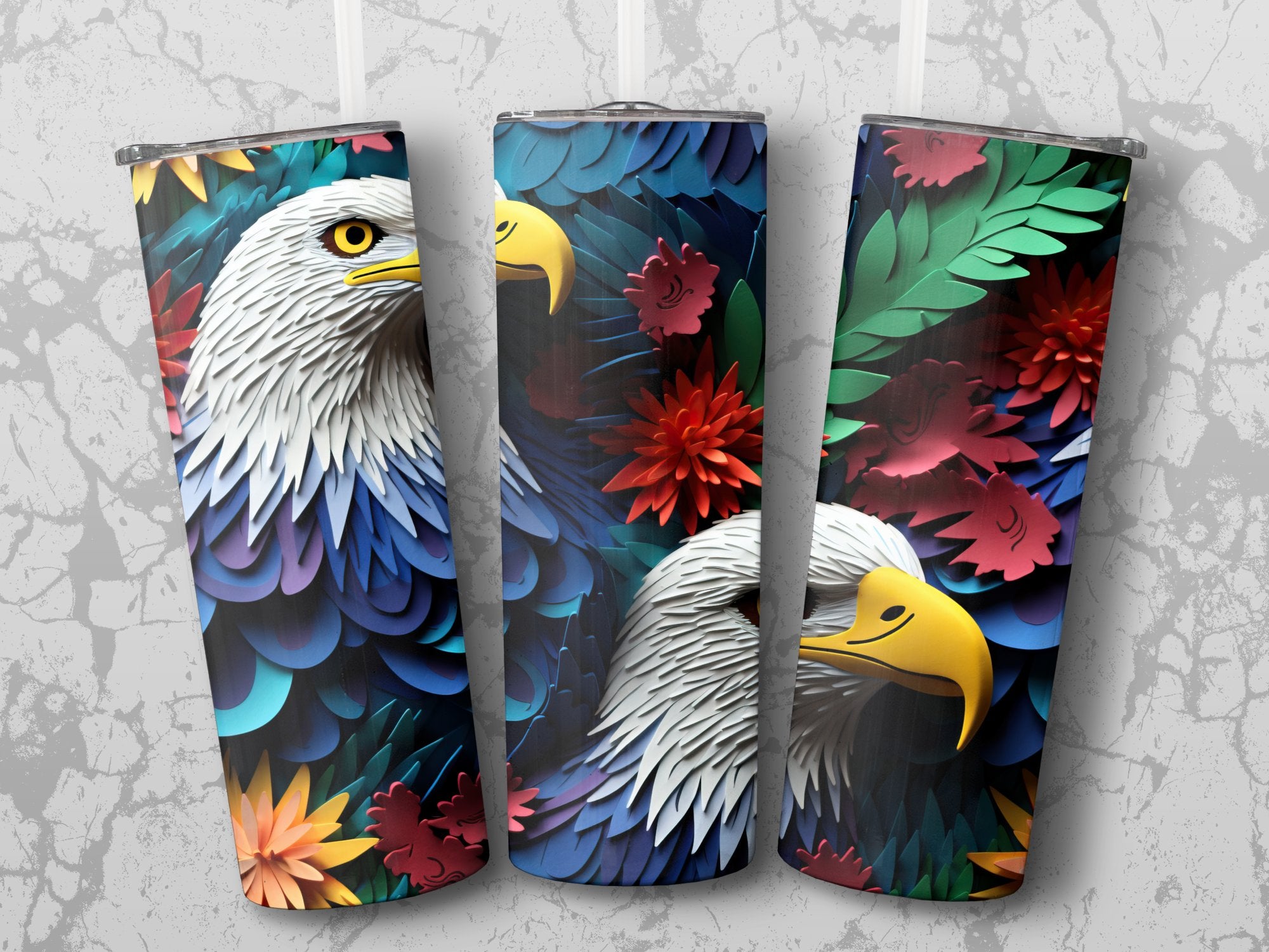 Bald Eagle American Flag Tumbler Wrap 20 oz | Patriotic Eagle | Seamle | 20 oz Skinny Tumbler Wrap