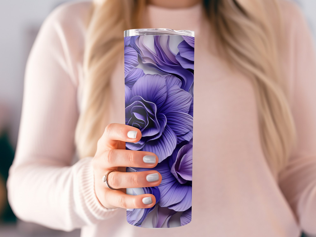 3d Lisianthus Flower 20 oz Skinny Tumbler Wrap Sublimation Design, Sea | 3d Lisianthus Flower 20 oz Skinny Tumbler Wrap Sublimation Design, Seamless, Straight