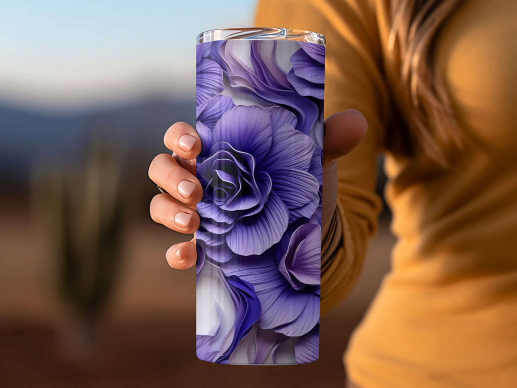 3d Lisianthus Flower 20 oz Skinny Tumbler Wrap Sublimation Design, Sea | 3d Lisianthus Flower 20 oz Skinny Tumbler Wrap Sublimation Design, Seamless, Straight