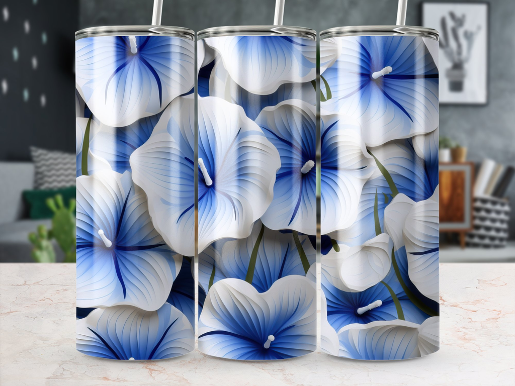 3d Morning Glory 20 oz Skinny Tumbler Wrap Sublimation Design, Seamles | 3d Morning Glory 20 oz Skinny Tumbler Wrap Sublimation Design, Seamless, Straight