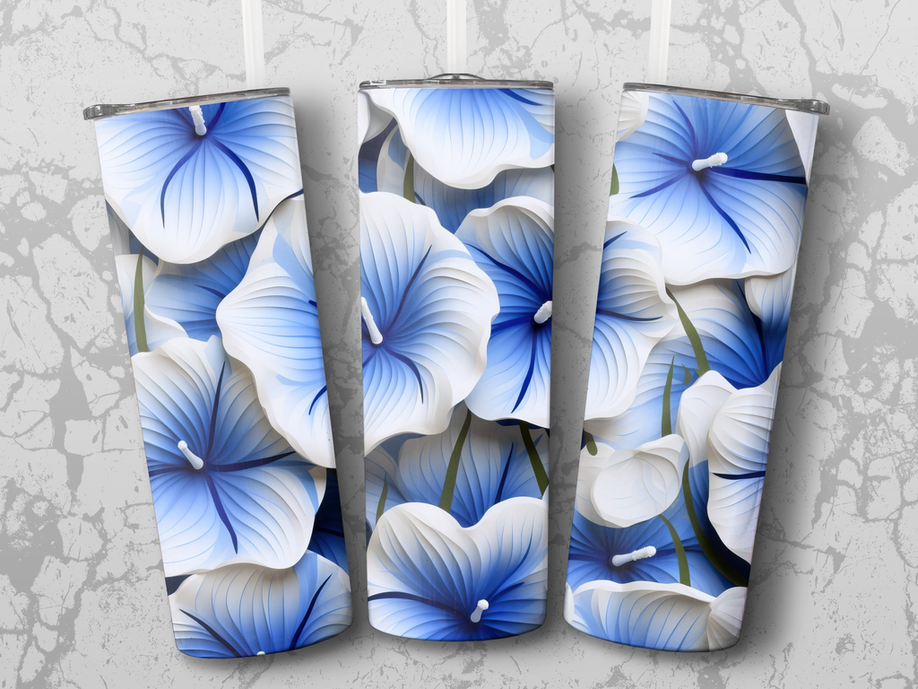 3d Morning Glory 20 oz Skinny Tumbler Wrap Sublimation Design, Seamles | 3d Morning Glory 20 oz Skinny Tumbler Wrap Sublimation Design, Seamless, Straight