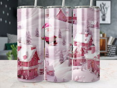 3d Santa And Christmas Village 20 Oz Skinny Tumbler Wrap Sublimation D | Christmas Village 20 Oz Skinny Tumbler Wrap Sublimation Design, Straight