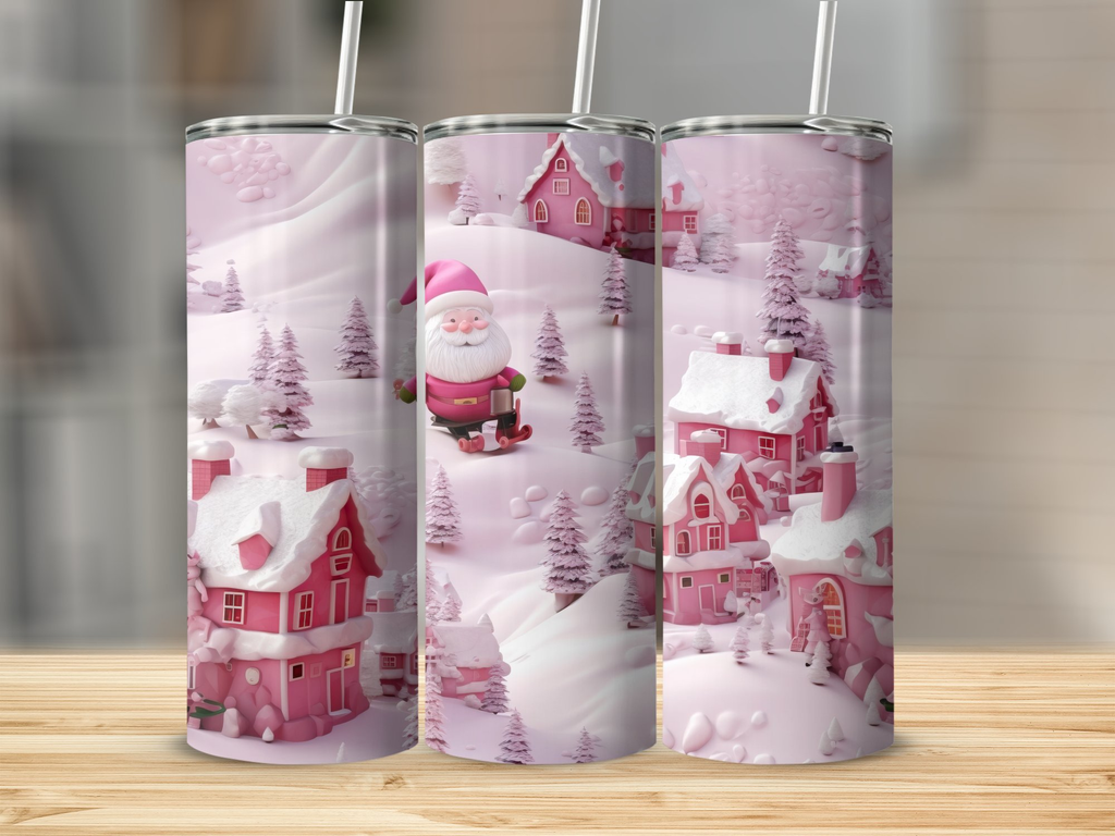 3d Santa And Christmas Village 20 Oz Skinny Tumbler Wrap Sublimation D | Christmas Village 20 Oz Skinny Tumbler Wrap Sublimation Design, Straight