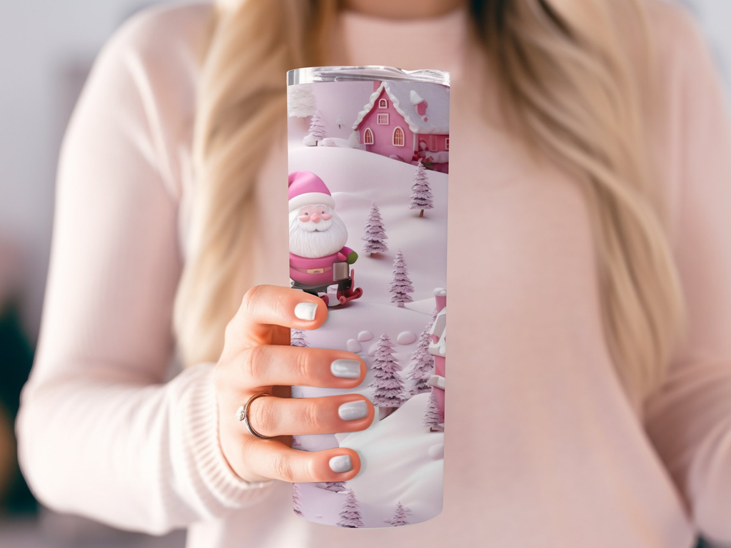 3d Santa And Christmas Village 20 Oz Skinny Tumbler Wrap Sublimation D | Christmas Village 20 Oz Skinny Tumbler Wrap Sublimation Design, Straight