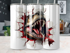 3D T-Rex Breaking Through The Wall, 20 oz Skinny Tumbler Wrap Sublimat | Wall, 20 oz Skinny Tumbler Wrap Sublimation Design, Straight