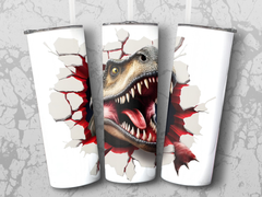 3D T-Rex Breaking Through The Wall, 20 oz Skinny Tumbler Wrap Sublimat | Wall, 20 oz Skinny Tumbler Wrap Sublimation Design, Straight