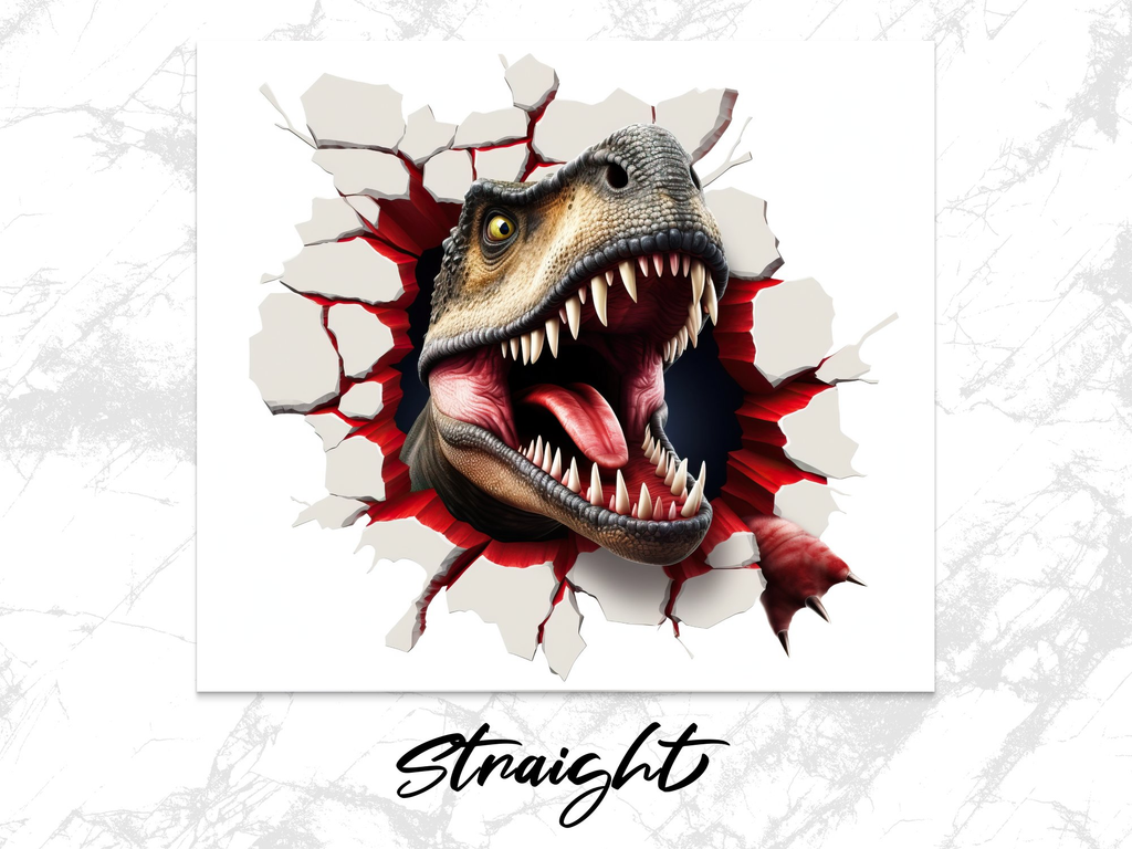 3D T-Rex Breaking Through The Wall, 20 oz Skinny Tumbler Wrap Sublimat | Wall, 20 oz Skinny Tumbler Wrap Sublimation Design, Straight